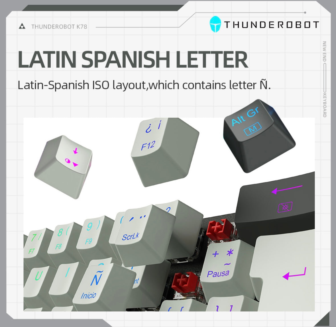 Español Teclado Mecánico Gamer Wired Thunderobot K78 Rgb, Red Switch