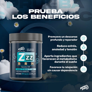 ZZZ BRN BPN PRO – Quemador de Grasa Nocturno con CLA, Carnitina, GABA, Magnesio y Manzanilla – Apoya la Relajación y Sueño Reparador 90 Cápsulas