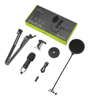 Yeyian Kit Micrófono Condensador YSA-UCHQ-01 Alámbrico USB Negro Incluye Soporte de Brazo Soporte de Escritorio Filtro Pop y Cable USB A/B