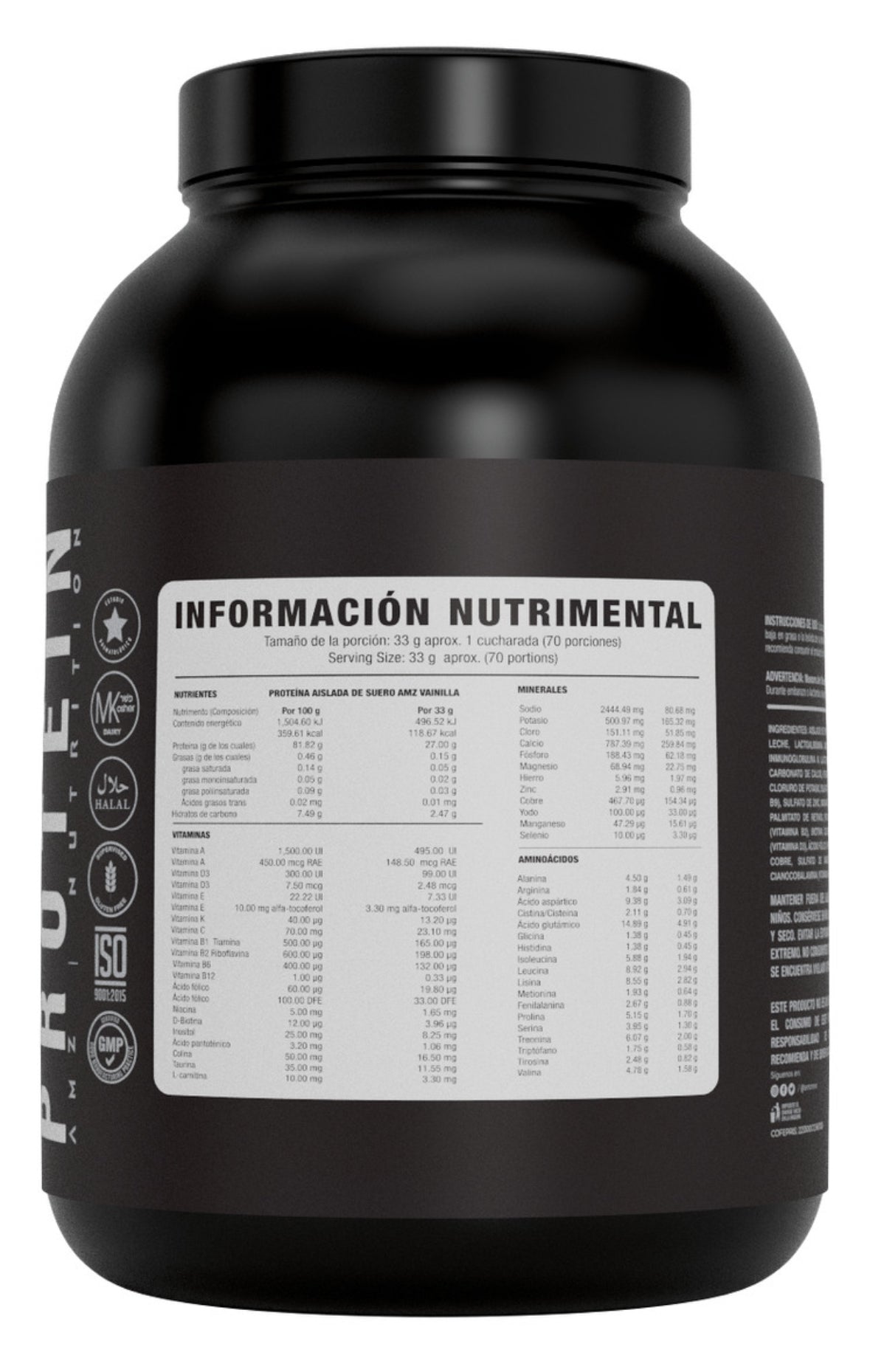 Amz Proteina Isolate Whey 5lbs / 2.640kg / 70 Porciones Sabor Vainilla