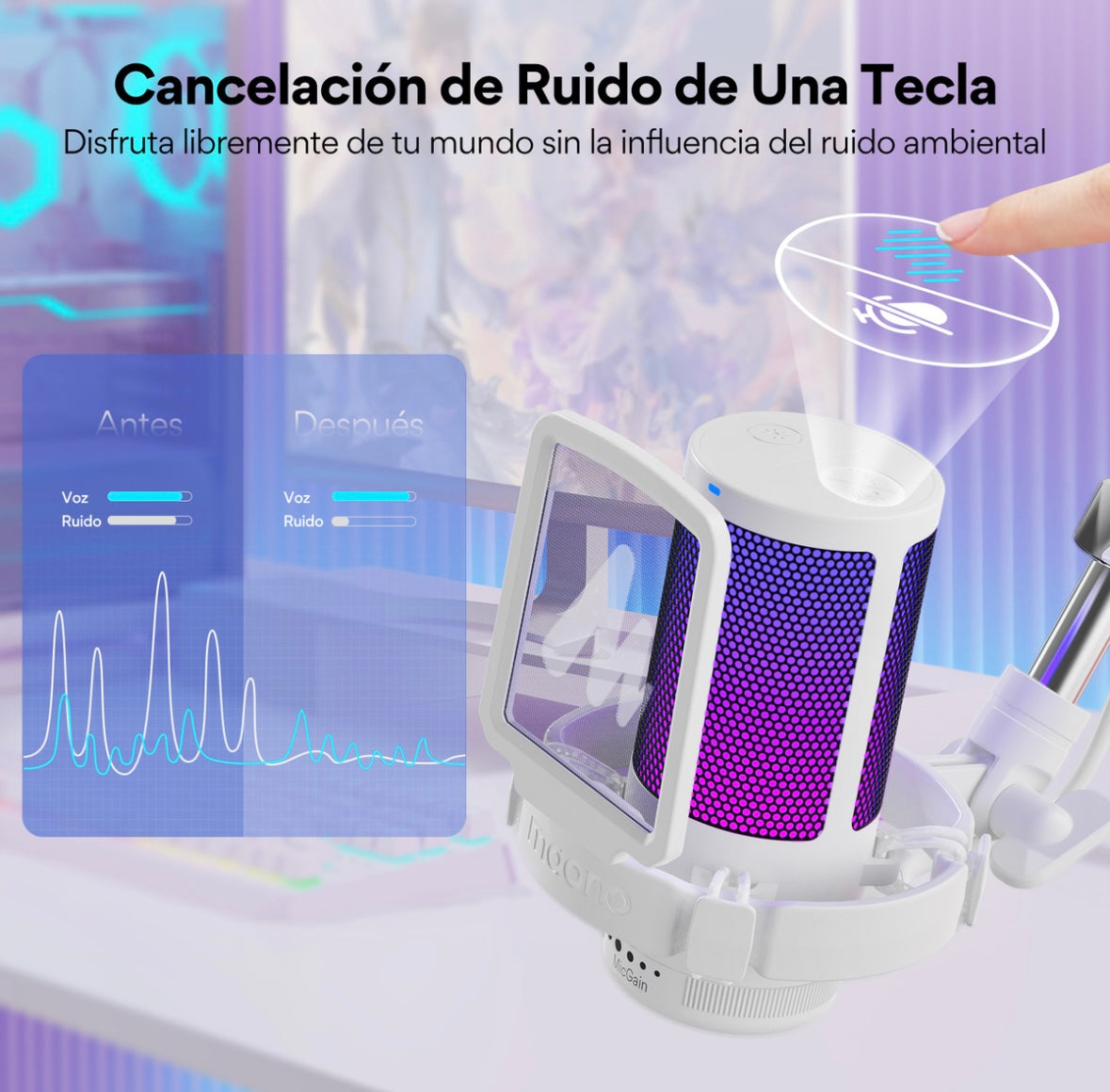 Maono Micrófono Gamer Rgb Condensador Usb Para Pc,dgm20s Color Blanco