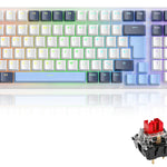Free Wolf K3 Teclado Mecánico, 100 Teclas Teclado Mecánico para Juegos, QWERTY Teclado Cableado, Español Teclado Azul/blanco, Múltiples Efectos RGB de Luz, Teclas Personalizadas（Eje Rojo）