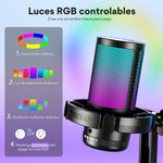 Maono Micrófono Pc para Gamer Micrófono Usb RGB con Cancelación de Ruido Silencio Ganancia y Monitoreo para Streaming Podcast Youtube Celular y PS5 PS4 DGM20 Negro