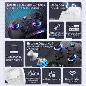 Gamepad Controles Gamer Inalámbrico Machenike G3 V2 Con Carga Base 1000Hz De Retorno Joystick Hall Disparadores Hall Vibración Ajustable 1000Hz De Retorno(Con cable + Receptor USB 2.4Ghz + Bluetooth) color negro