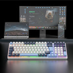 Free Wolf K3 Teclado Mecánico, 100 Teclas Teclado Mecánico para Juegos, QWERTY Teclado Cableado, Español Teclado Azul/blanco, Múltiples Efectos RGB de Luz, Teclas Personalizadas（Eje Rojo）