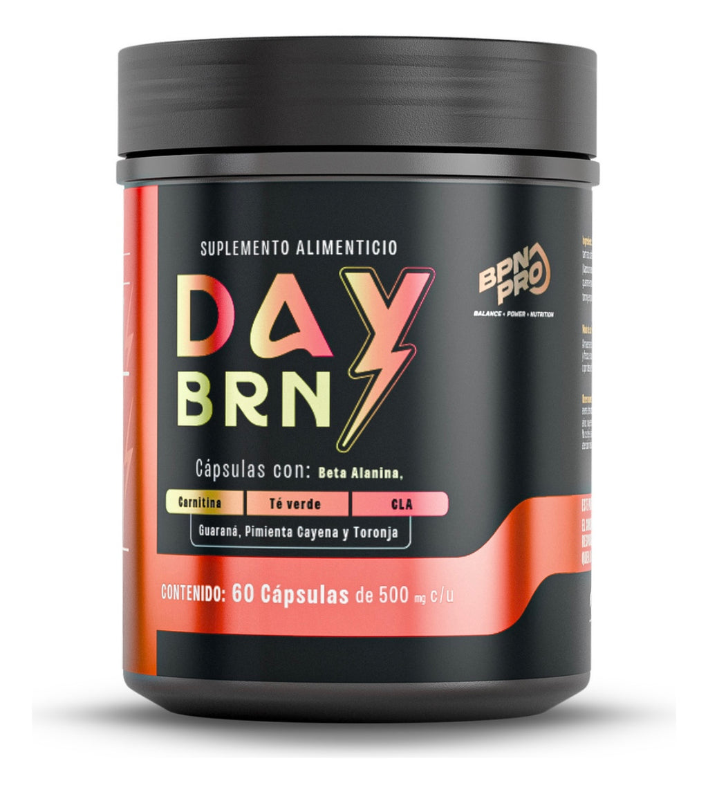 Termogénico | L-Carnitina, CLA, Guaraná, Té Verde, Magnesio, Zinc, Jengibre, Toronja, Beta Alanina | Energía Diaria, Apoyo Metabólico, Entrenamiento, Quemador De Grasa | DAY BRN BPN PRO 60 Cápsulas