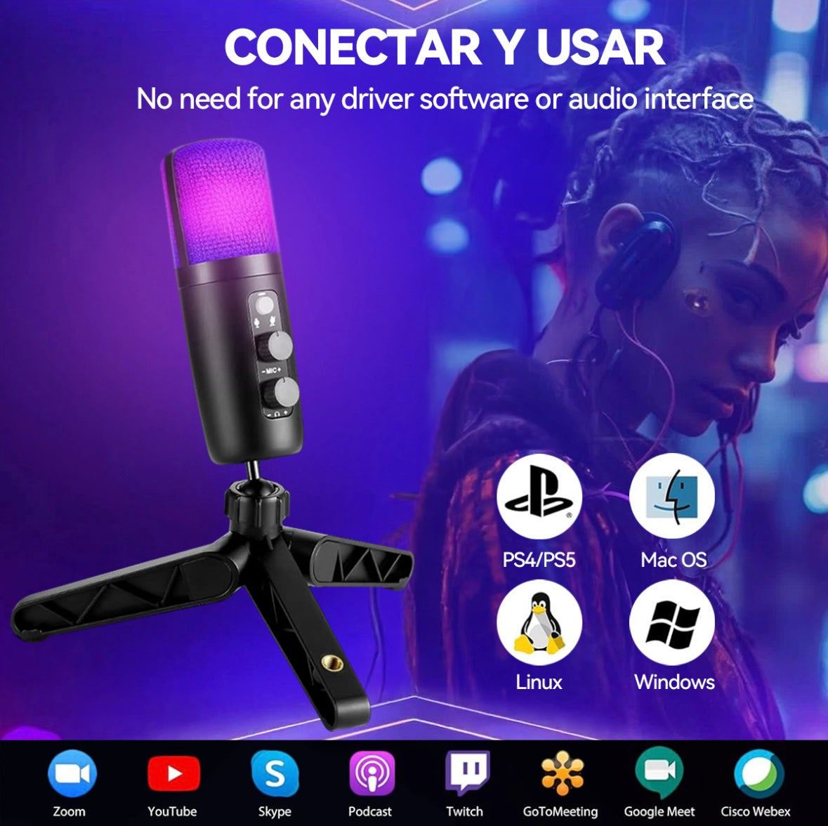 Microfono Condensador Rgb Cardioide Reducción De Ruido