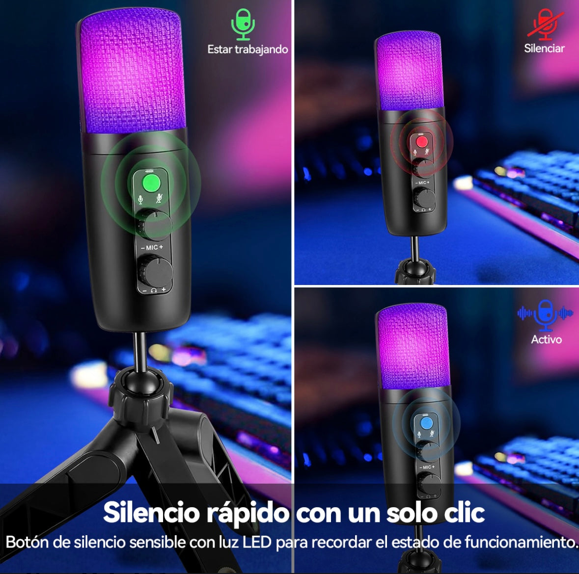 Microfono Condensador Rgb Cardioide Reducción De Ruido