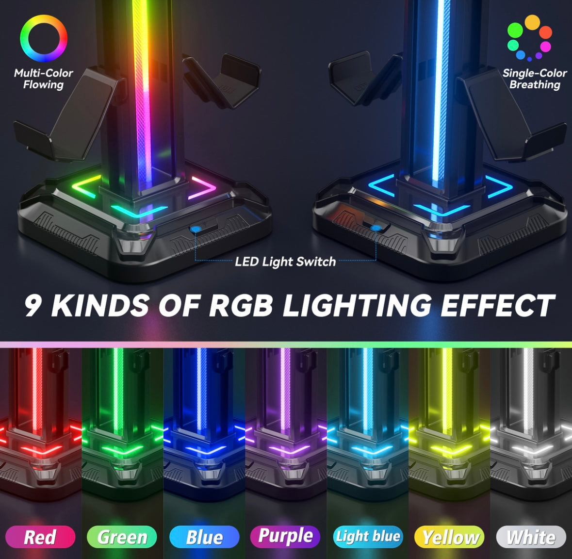 Soporte de auriculares Oivo girable y gancho de controlador desmontable RGB LED