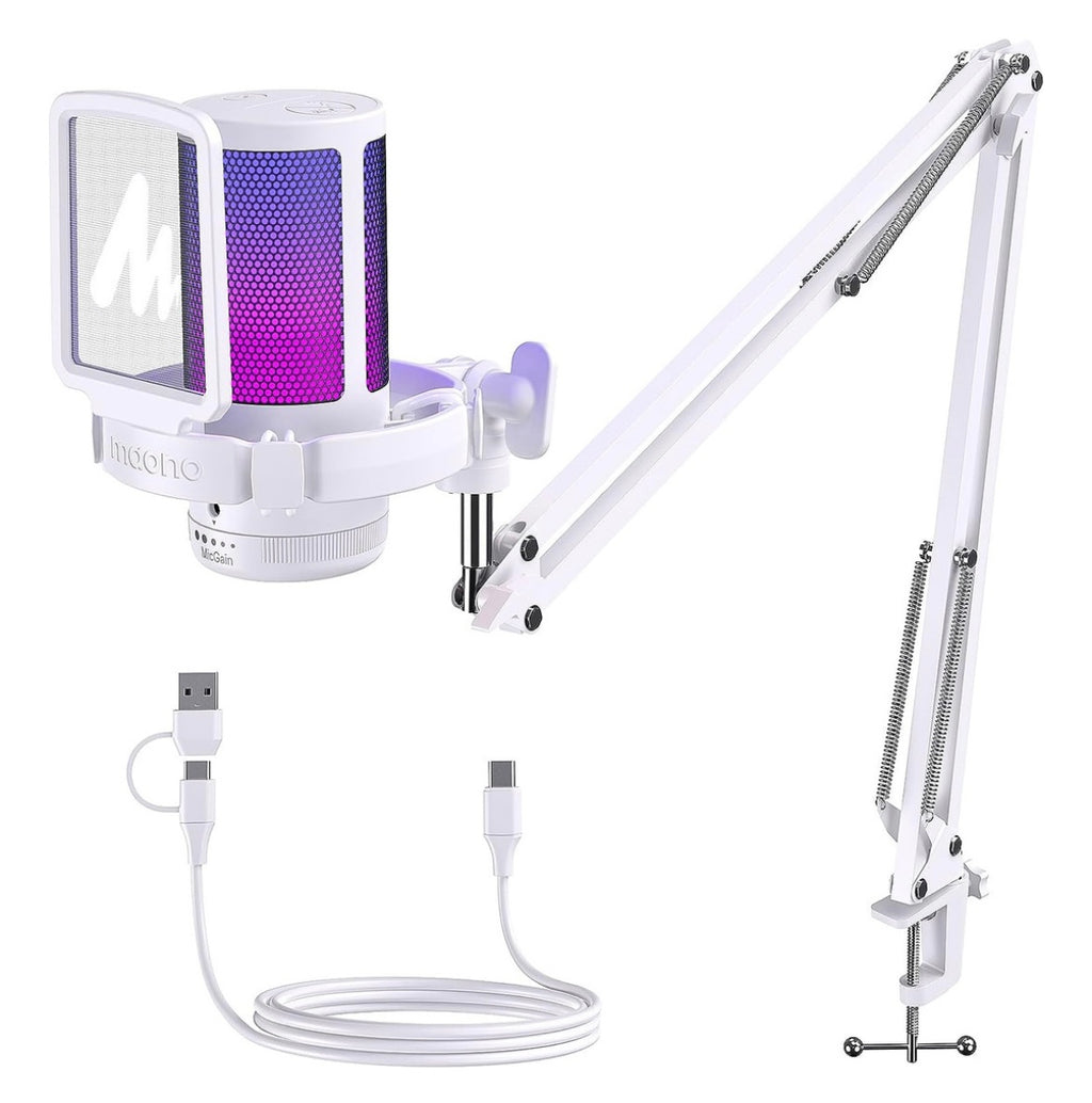 Maono Micrófono Gamer Rgb Condensador Usb Para Pc,dgm20s Color Blanco
