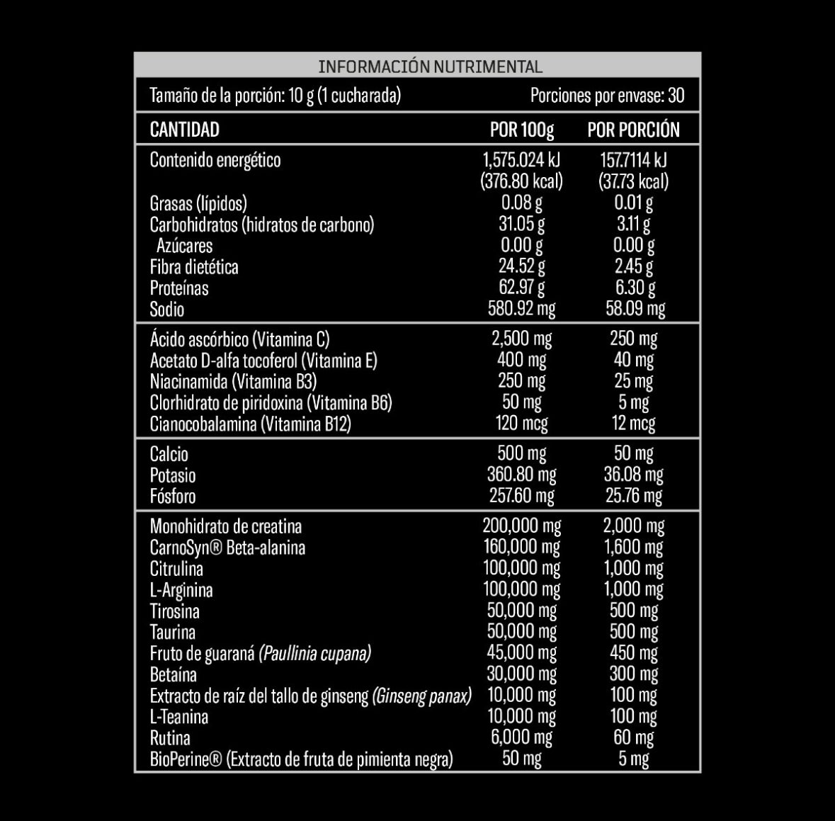 Elemental Performance, Pre-workout - Beta-alanina, L-Arginina, guaraná | 30 Porciones De 10g C/u | 300g Sabor Ponche de frutas