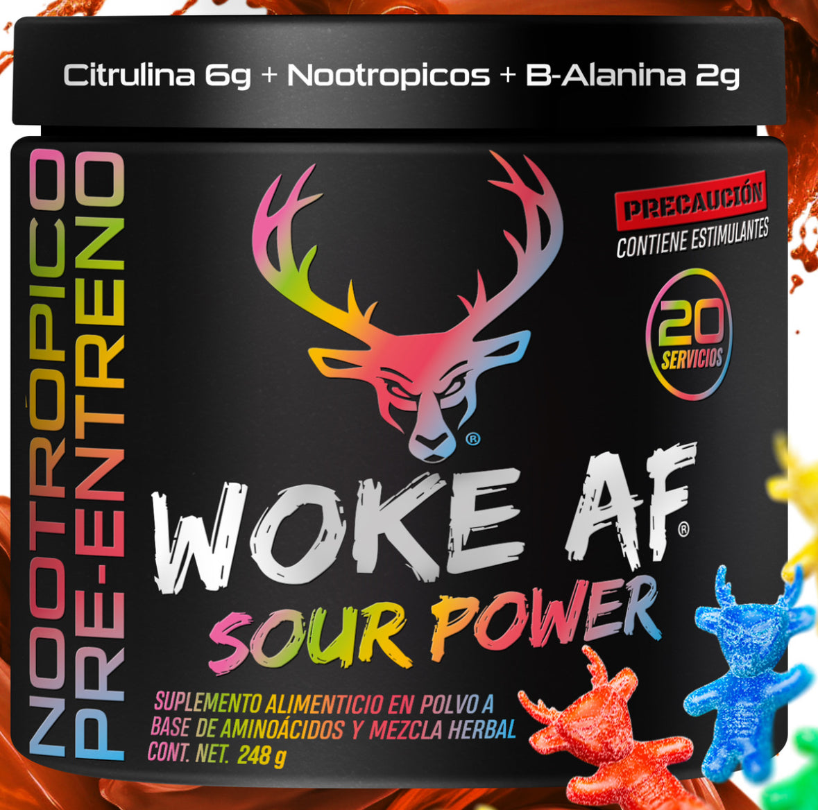 Woke Af Pre Workout Estimulante y Beta Alanina y Citrulina Sabor Sour Power