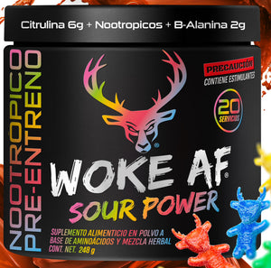 Woke Af Pre Workout Estimulante y Beta Alanina y Citrulina Sabor Sour Power