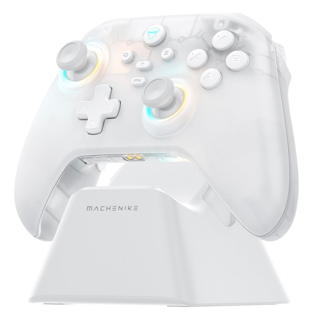 Gamepad Controles Gamer Inalámbrico Machenike G3 V2 Con Carga Base 1000Hz De Retorno Joystick Hall Disparadores Hall Vibración Ajustable 1000Hz De Retorno(Con cable + Receptor USB 2.4Ghz + Bluetooth)color blanco