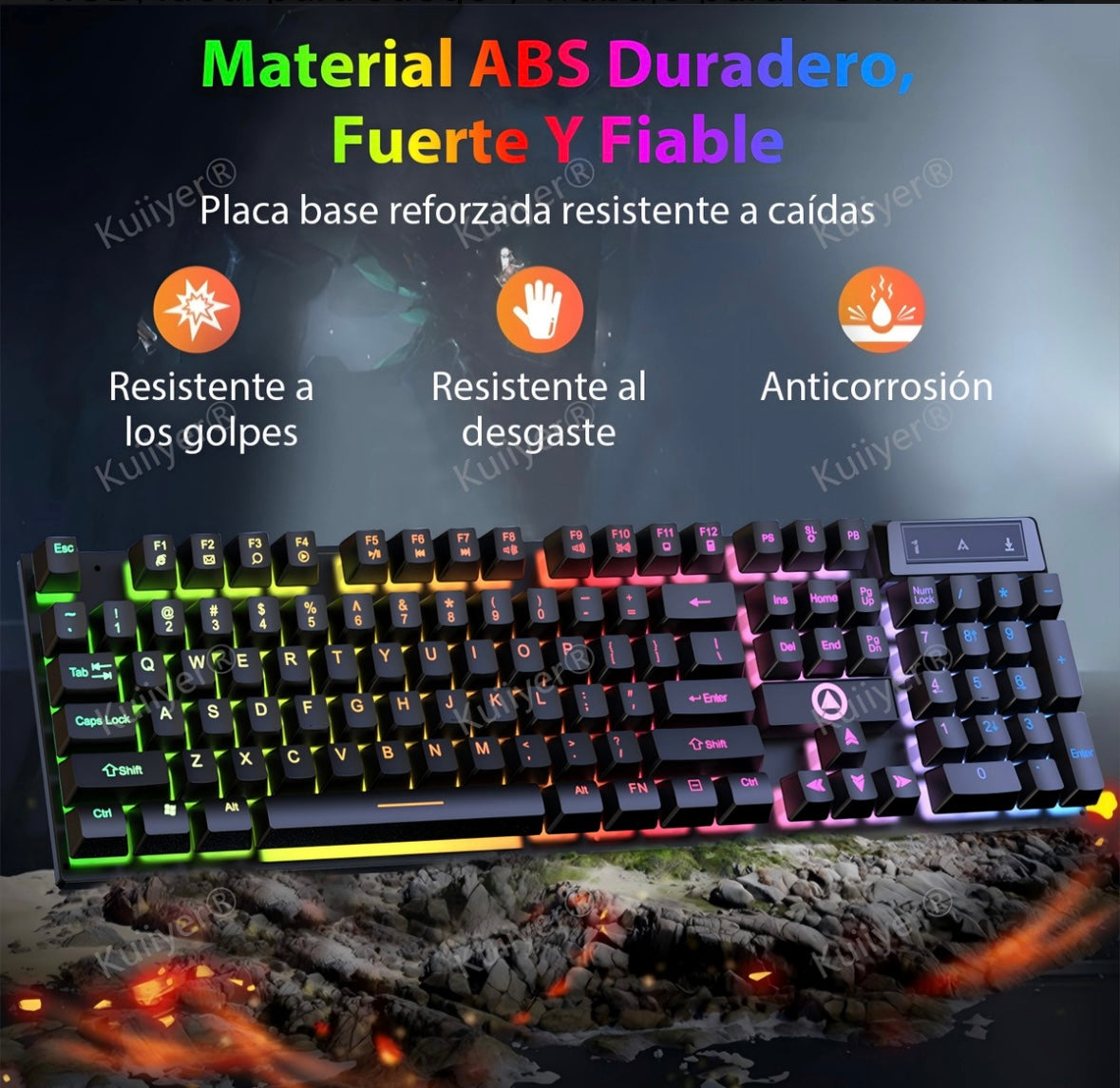KUIIYER Teclado Mecánico Para Juegos, E310 Teclado Gamer con Cable, Retroiluminación LED RGB, Ideal para Juego y Trabajo para PC Windows 7, 8, 10 o Mac OS (negro)