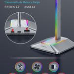 Base Soporte De Audífonos  New Bee Con Luz Led Rgb Usb, color plateado