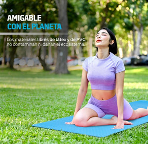 Redlemon Tapete para Yoga con Correa para Transportar, Yoga Mat de 9 mm de Grosor para Pilates, Ejercicio, Gimnasio, Resistente, Flexible y Portátil, Rosa y Azul, Fácil de Limpiar, Enrollable, Azul