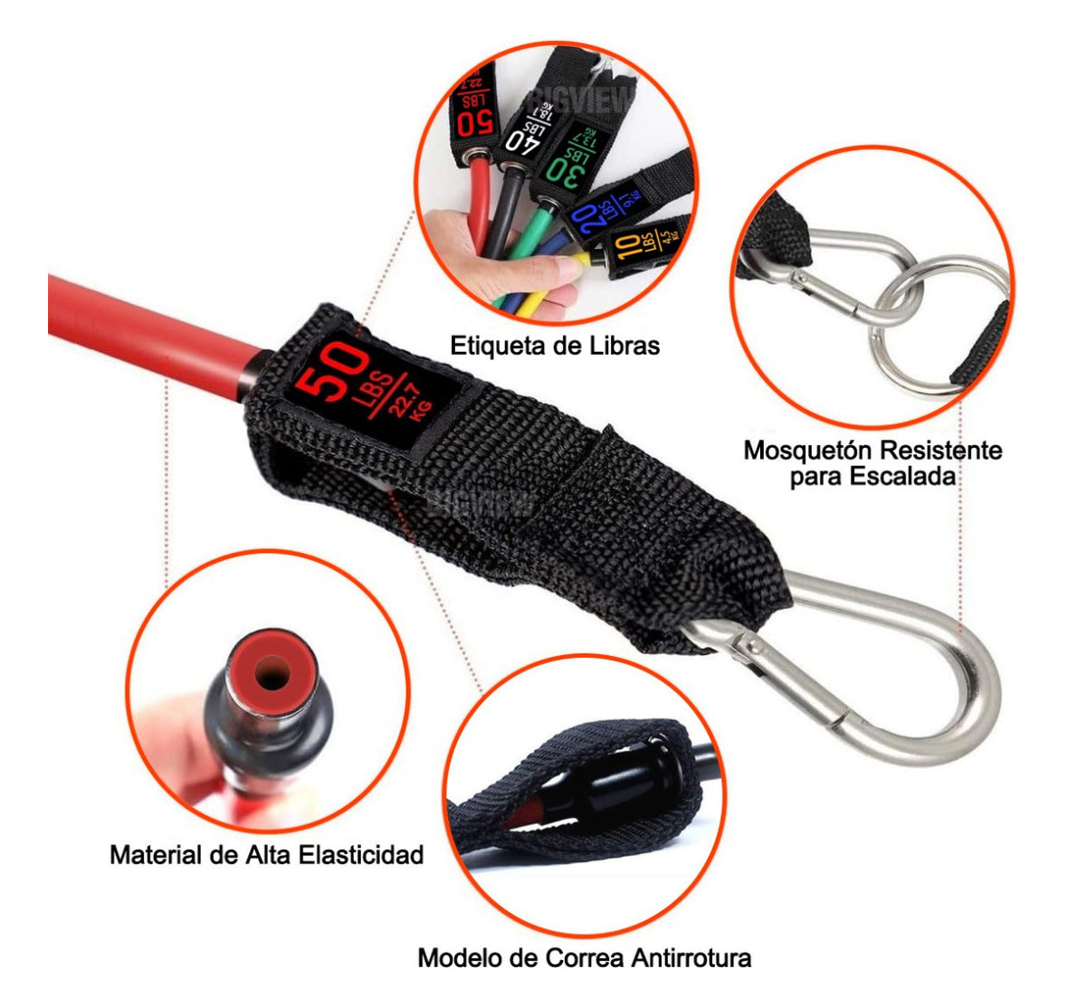 150lbs Kit De Bandas De Resistencia Ligas Para Ejercicio 12pzs Ejercicios En Casa Bigview TPE-R150