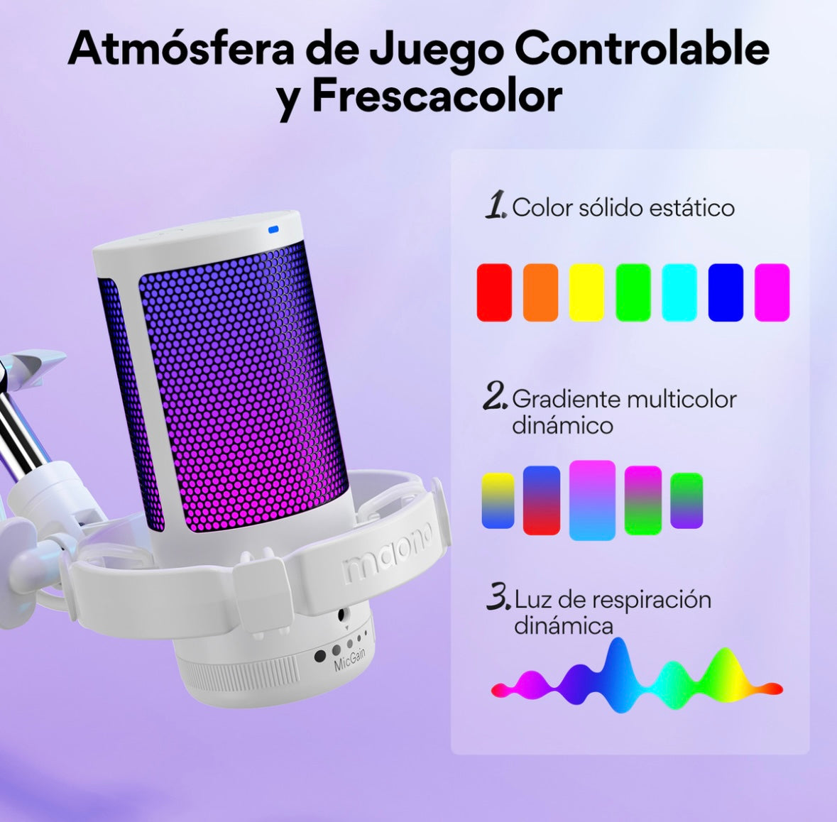 Maono Micrófono Gamer Rgb Condensador Usb Para Pc,dgm20s Color Blanco