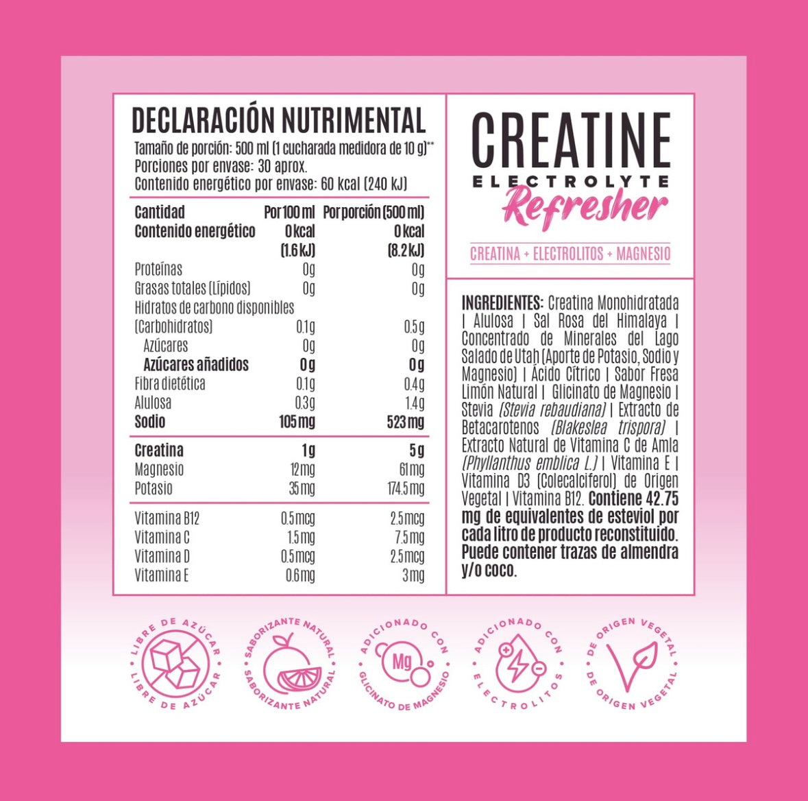 Birdman Creatine Refresher | Creatina Monohidratada con Electrolitos, Magnesio y Vitaminas | Pink Lemonade | 30 Porciones