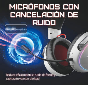 Audífonos Gamer Para Inalámbricos Diademas con Micrófono De Cancelación De Ruido Sonido Envolvente Virtual 7.1, 2.4g De Baja Latencia Con Conector Usb Y Type-c, Bluetooth 5.3 Para Pc Oxs G2 Blanco