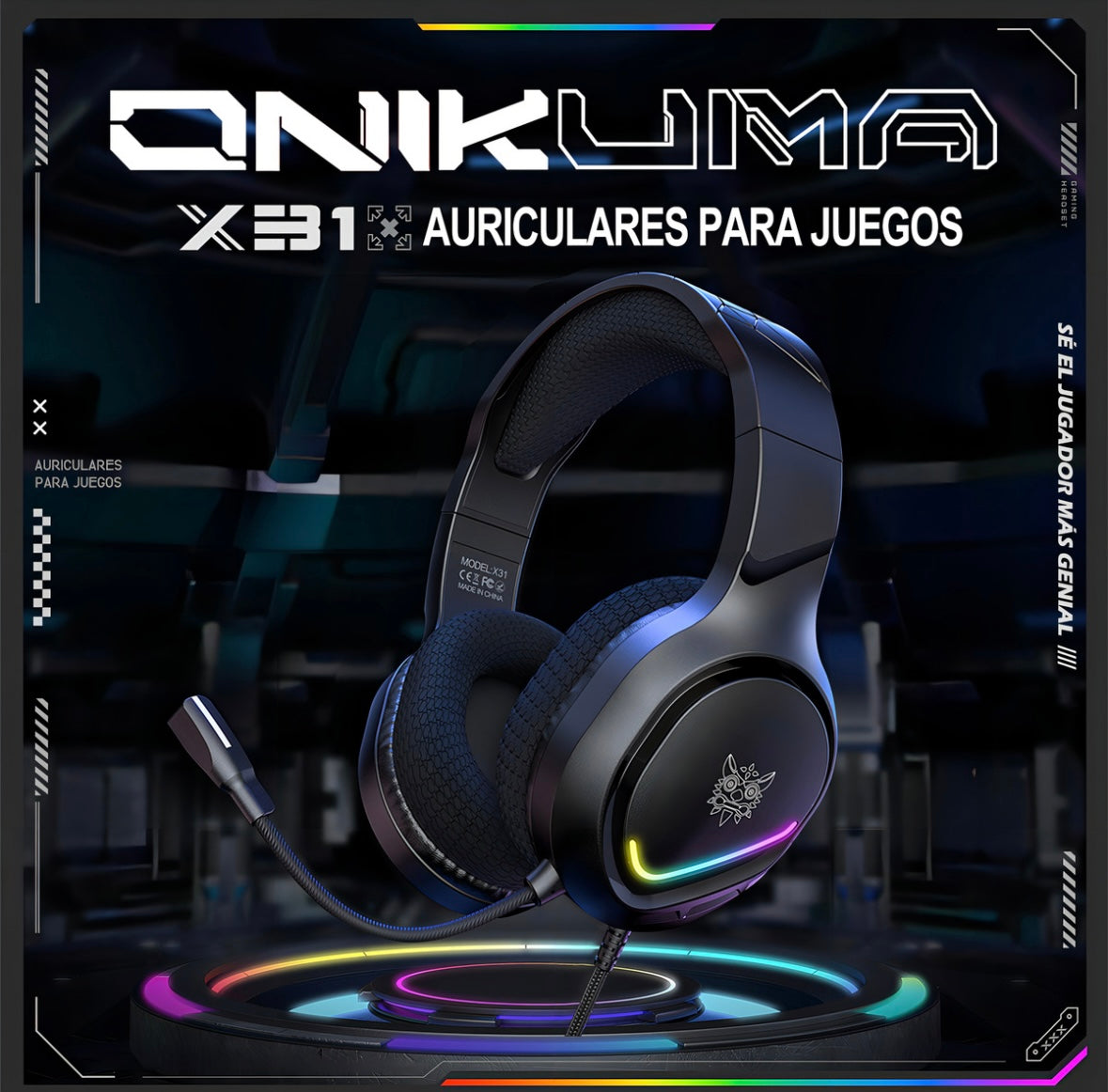 Auriculares profesionales para jugadores Onikuma X31 Rgb negros