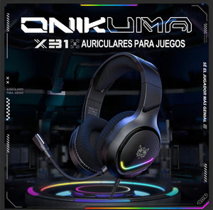 Auriculares profesionales para jugadores Onikuma X31 Rgb negros