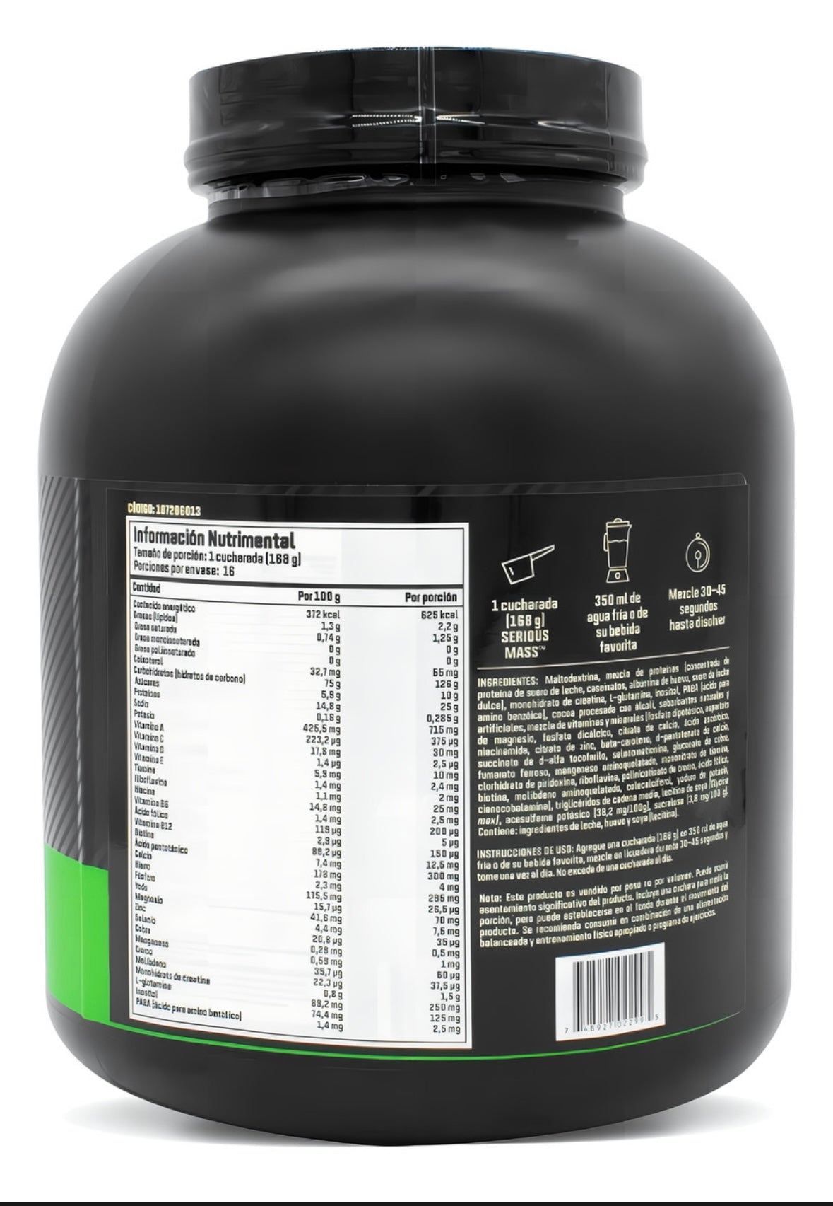 Suplemento en polvo Optimum Nutrition Serious Mass carbohidratos sabor chocolate en pote de 2.72kg