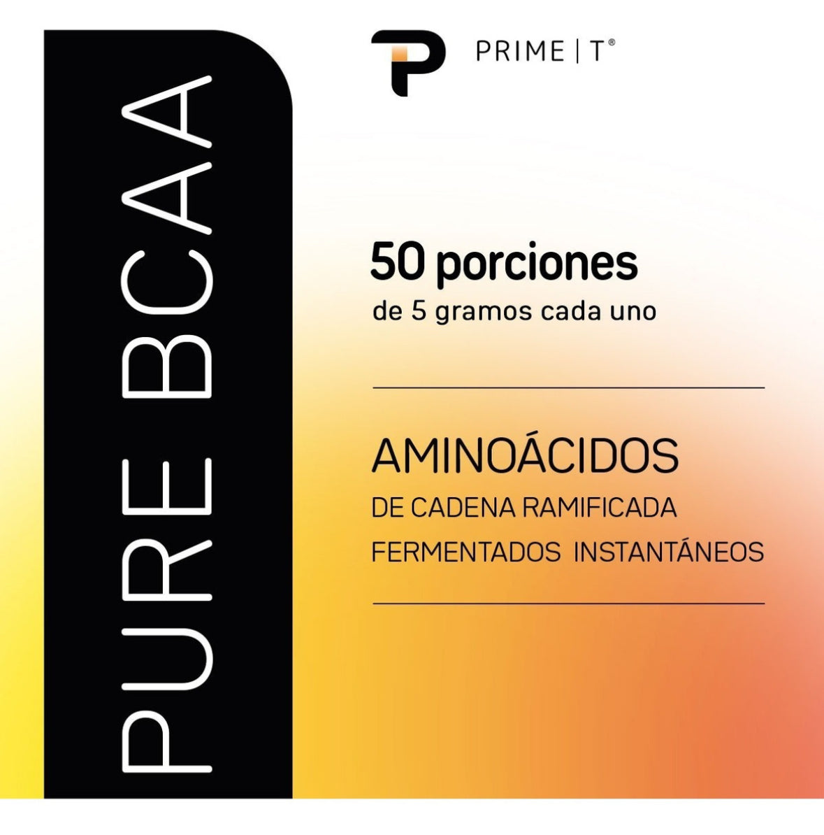 Aminoácidos PURE BCAA Powder Vegetal, Fermentado, Instantáneo Primetech 50 serv sin sabor y sin nada agregado, sólo 2.5 g de L-Leucina, 1.25 de L-Isoleucina y 1.25 de L-Valina por porción