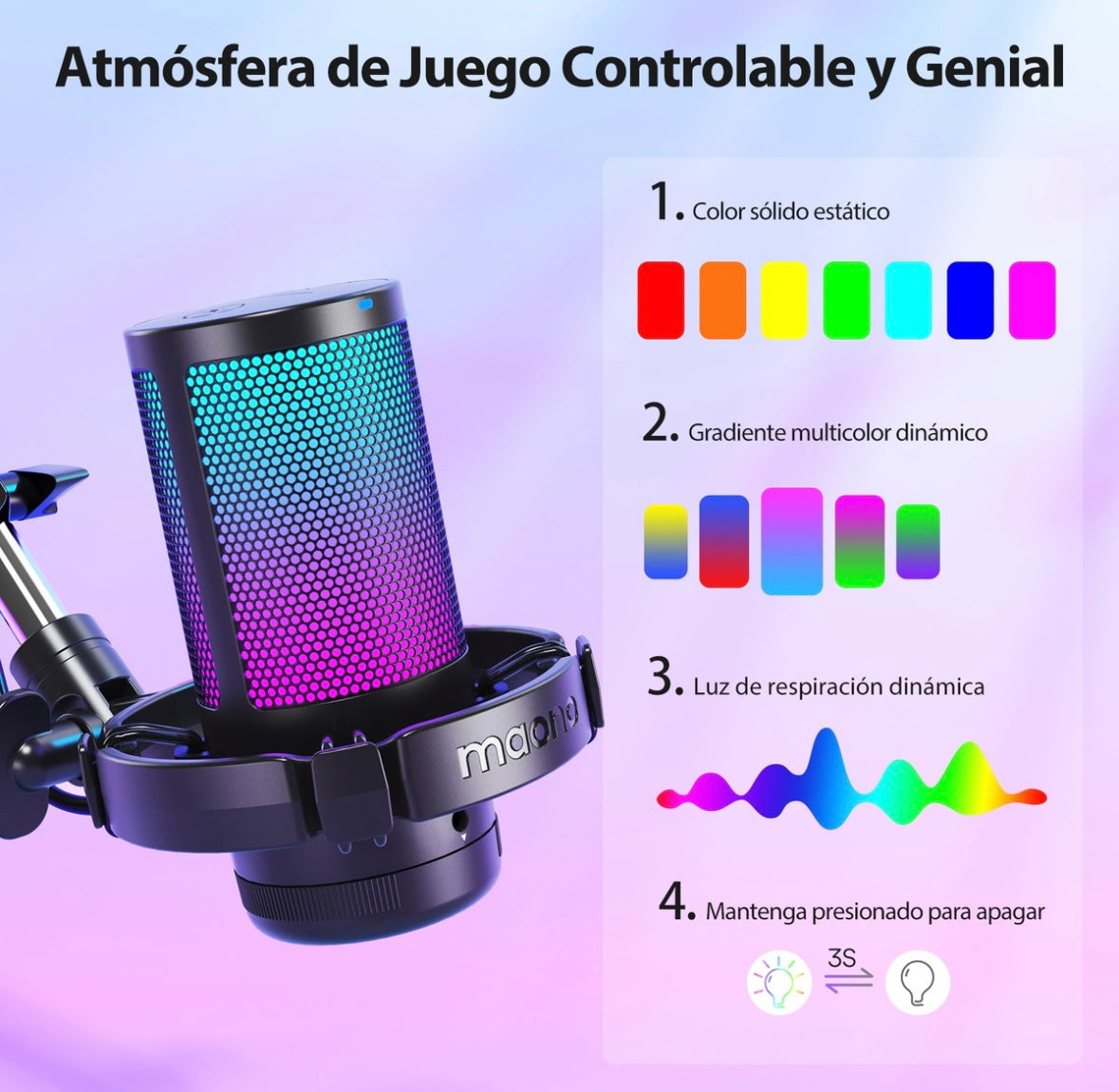 MAONO Micrófono PC Gamer Micrófono USB Condensador con Cancelación de Ruido Silencio Ganancia Monitoreo para Streaming Podcast Celular Computadora DGM20S Negro