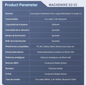 Gamepad Controles Gamer Inalámbrico Machenike G3 V2 Con Carga Base 1000Hz De Retorno Joystick Hall Disparadores Hall Vibración Ajustable 1000Hz De Retorno(Con cable + Receptor USB 2.4Ghz + Bluetooth) color negro