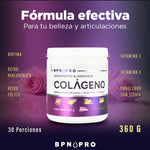 Colágeno Hidrolizado BPN PRO en Polvo con Ácido Hialurónico y Ácido Fólico, Sabor Fresa 360g Mejora tu Salud y Belleza, Fortalece Articulaciones, Piel Radiante, Suplemento Nutricional de Alta Calidad