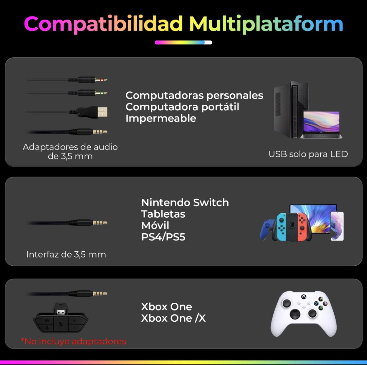 Auriculares Havit H2042d negros para PS4 PS5 Xbox PC 3,5 mm/USB color negro luz RGB