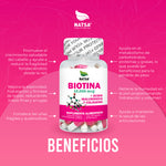 Biotina 10,000 Mcg Con Acido Hialuronico Y Colageno 100 Caps, para Hombres y Mujeres, Fortalece y Crece Cabello, Piel y Uñas