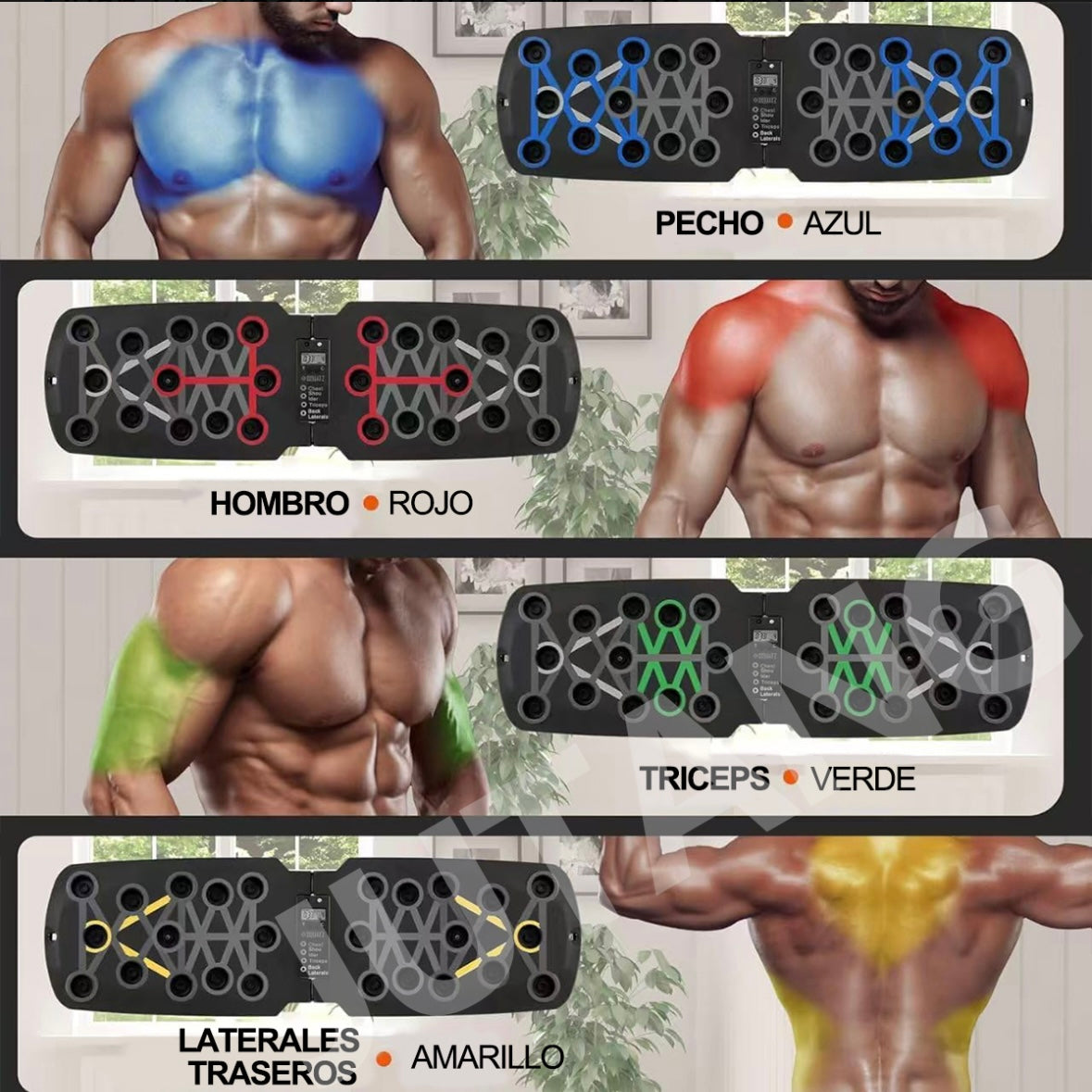 Push Up Board Ejercicio en Casa, Tablero para Lagartijas Portátil Antideslizante Multifuncional Fitness, Soporte 30 en 1 con Conteo de Tiempo Automático,con Ligas de Resistencia.para Fitness