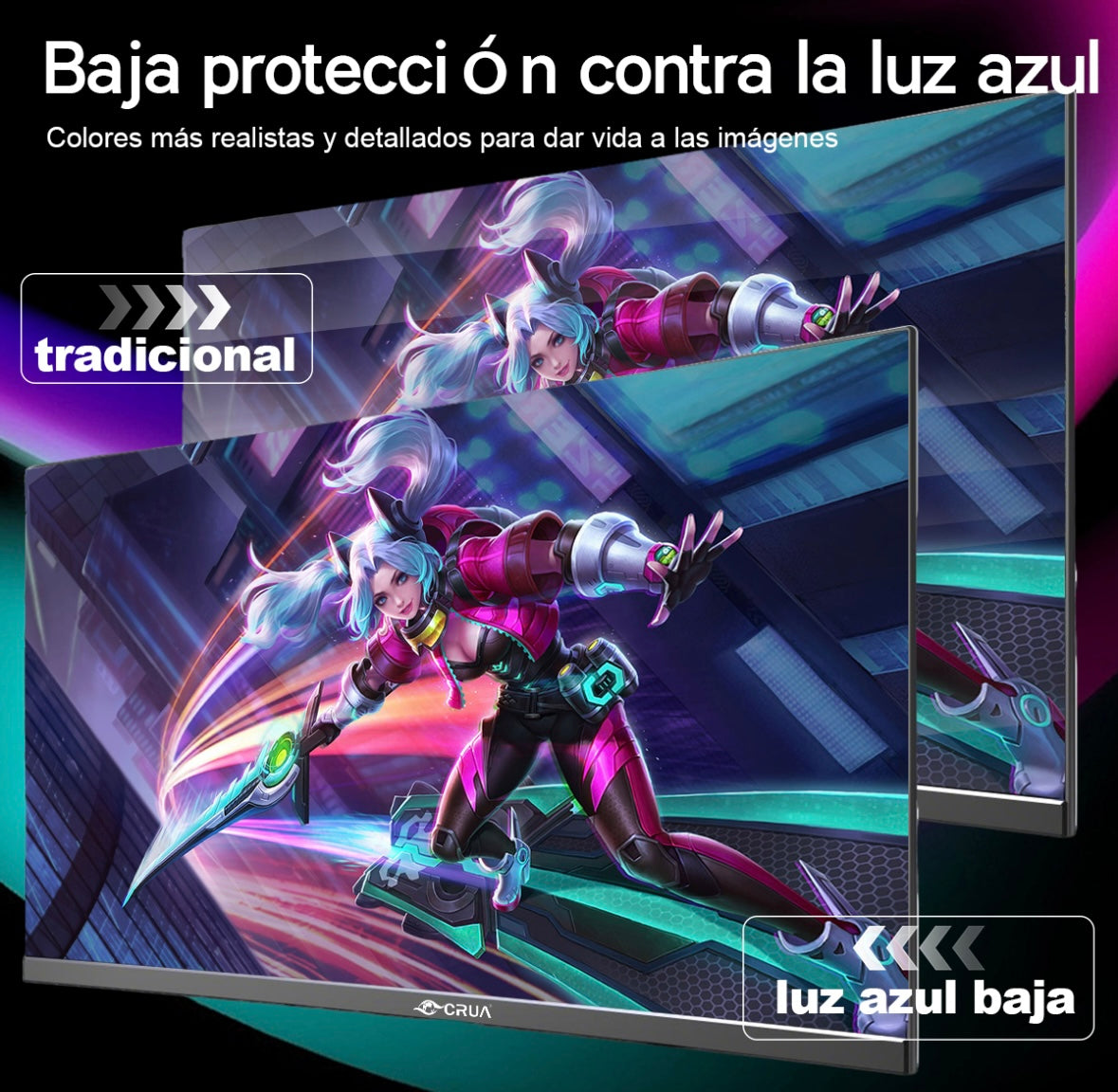 Monitor Gamer Crua CR240QA Curb con pantalla de 24.5" 120Hz y resolución Full HD HDMI VGA LED Negro