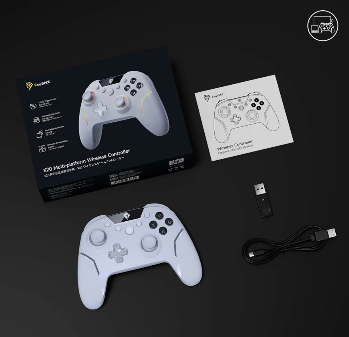 Easysmx X20 Mando PC Inalambrico con Hall Joystick Hall Trigger Botone Mecánico 1000mAh Batería Bluetooth Control Para PC Switch Móvil Joystick Con Giroscopio RGB Para Wuchang: Fallen Feathers