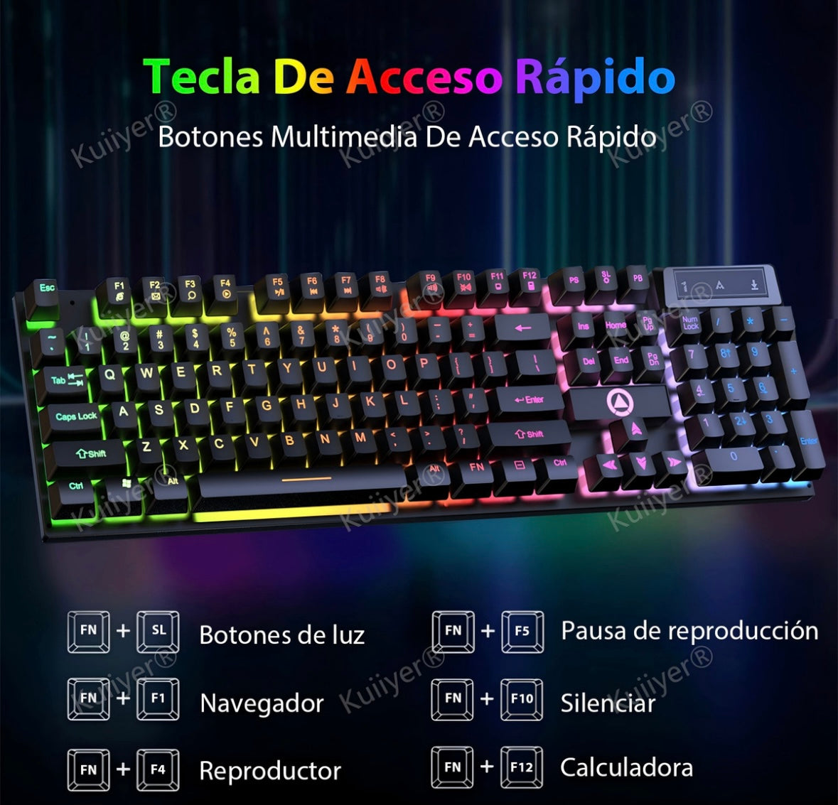 KUIIYER Teclado Mecánico Para Juegos, E310 Teclado Gamer con Cable, Retroiluminación LED RGB, Ideal para Juego y Trabajo para PC Windows 7, 8, 10 o Mac OS (negro)