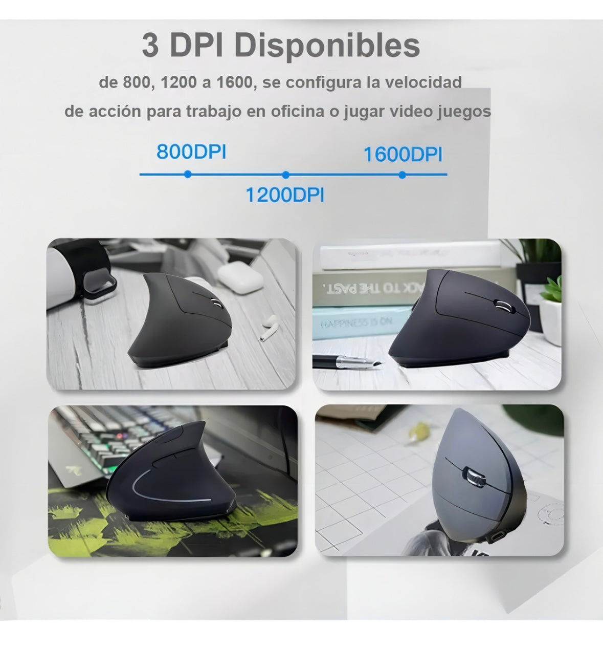 MOYAC Ratón vertical inalámbrico ergonómico recargable 2,4 g negro