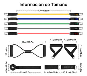 150lbs Kit De Bandas De Resistencia Ligas Para Ejercicio 12pzs Ejercicios En Casa Bigview TPE-R150