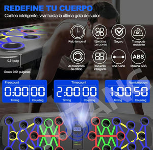 Push Up Board Ejercicio en Casa, Tablero para Lagartijas Portátil Antideslizante Multifuncional Fitness, Soporte 30 en 1 con Conteo de Tiempo Automático,con Ligas de Resistencia.para Fitness