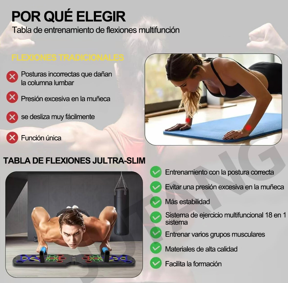 Push Up Board Ejercicio en Casa, Tablero para Lagartijas Portátil Antideslizante Multifuncional Fitness, Soporte 30 en 1 con Conteo de Tiempo Automático,con Ligas de Resistencia.para Fitness