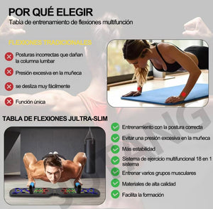 Push Up Board Ejercicio en Casa, Tablero para Lagartijas Portátil Antideslizante Multifuncional Fitness, Soporte 30 en 1 con Conteo de Tiempo Automático,con Ligas de Resistencia.para Fitness