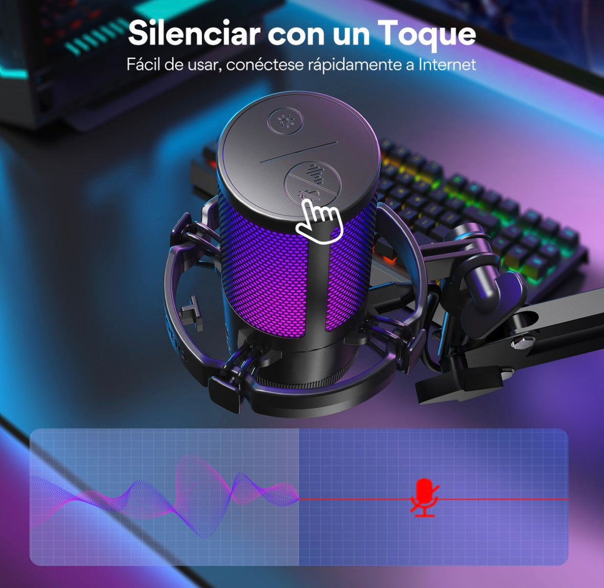 MAONO Micrófono PC Gamer Micrófono USB Condensador con Cancelación de Ruido Silencio Ganancia Monitoreo para Streaming Podcast Celular Computadora DGM20S Negro