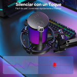 MAONO Micrófono PC Gamer Micrófono USB Condensador con Cancelación de Ruido Silencio Ganancia Monitoreo para Streaming Podcast Celular Computadora DGM20S Negro