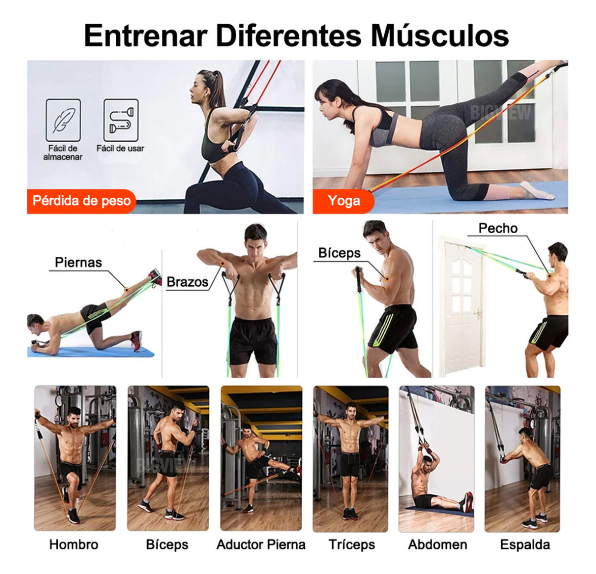 150lbs Kit De Bandas De Resistencia Ligas Para Ejercicio 12pzs Ejercicios En Casa Bigview TPE-R150