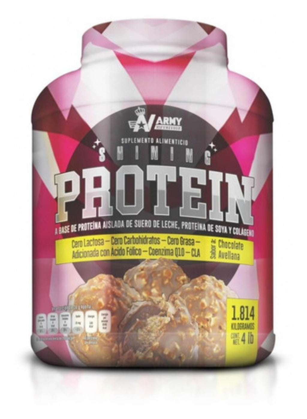 Army Nutrition Shining Proteina De Soya Y Colageno 1.8kg Sabor Chocolate/avellana
