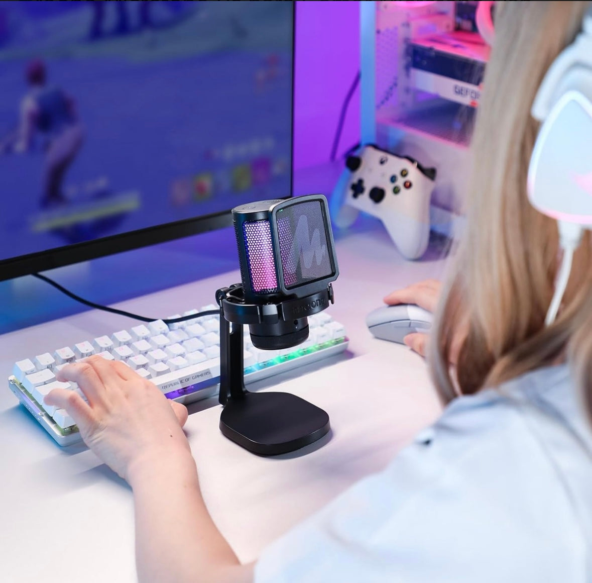 Maono Micrófono Pc para Gamer Micrófono Usb RGB con Cancelación de Ruido Silencio Ganancia y Monitoreo para Streaming Podcast Youtube Celular y PS5 PS4 DGM20 Negro