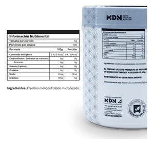 Creatina Monohidratada 100% Pura 500g MDN Sports 100 servicios Sin rellenos, Sin Sabor.