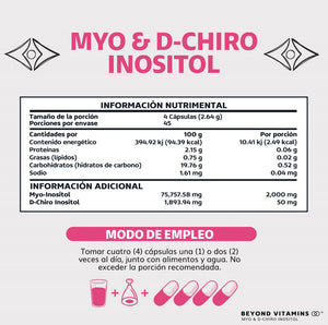 Inositol Capsulas 40:1 | Myo Y D-chiro Inositol 100% Puro Premium En Cápsulas Beyond Vitamins | Sin Sabor | Myo Inositol - Myo Y D-chiro Inositol Vegano | Vitaminas Mujer - 180 capsulas